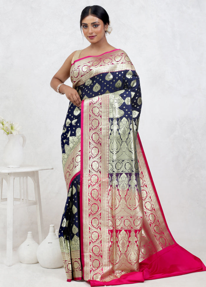 Blue Banarasi Silk Saree With Blouse Piece