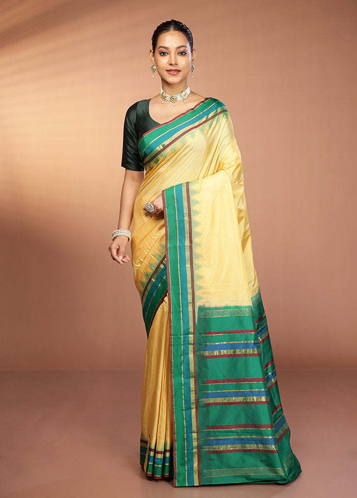 Cream Kanjivaram Silk Saree With Blouse Piece