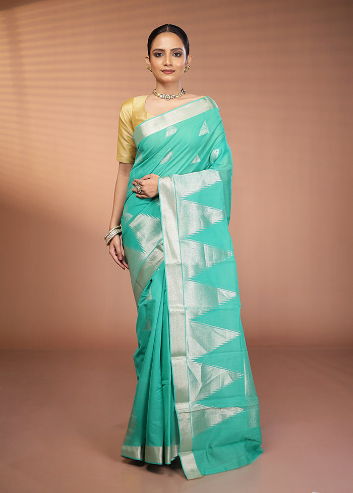 Green Cotton Saree With Blouse Piece