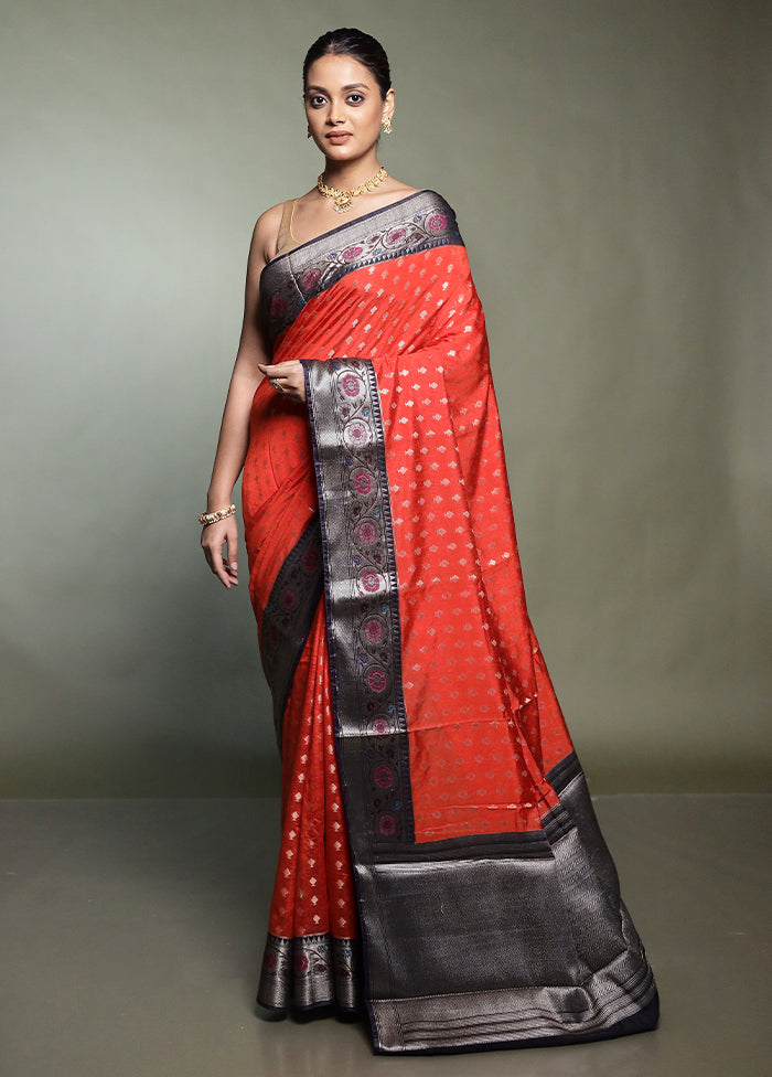 Red Dupion Silk Saree With Blouse Piece