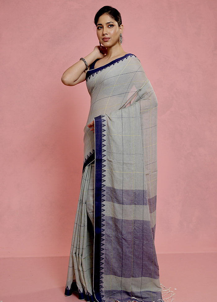 Grey Pure Cotton Saree With Blouse Piece