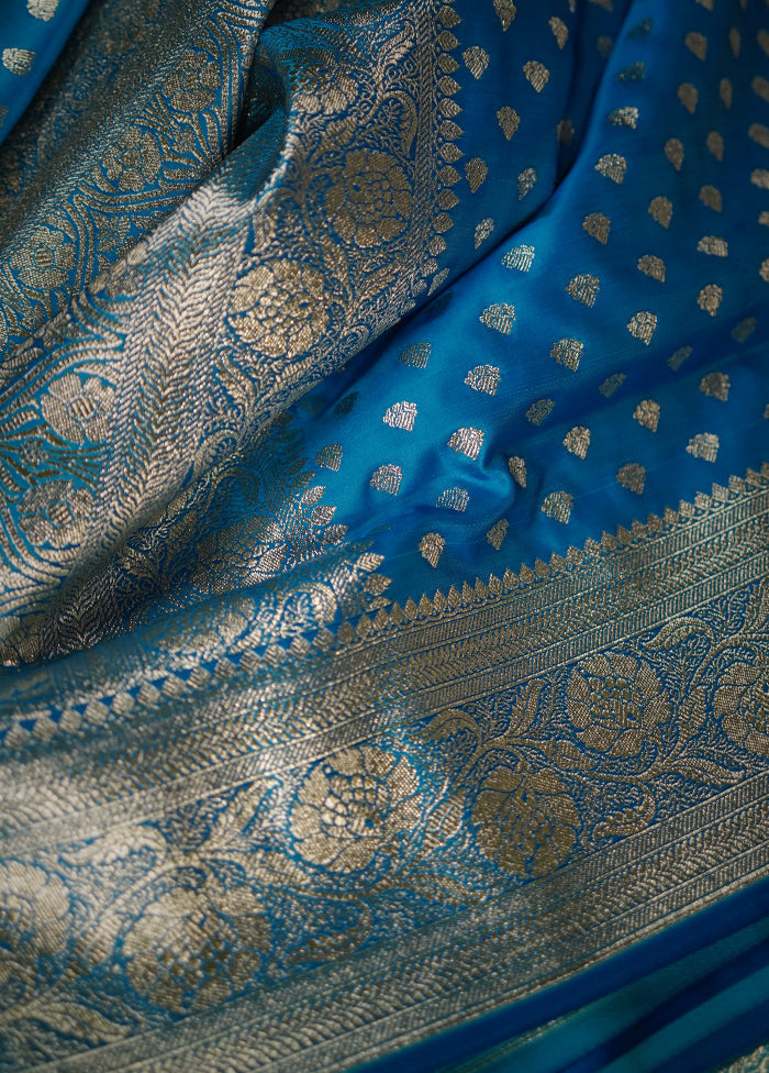 Blue Banarasi Silk Saree With Blouse Piece