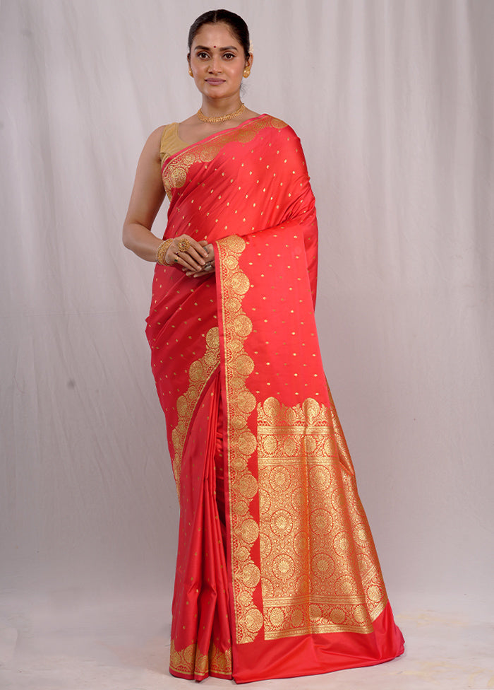 Red Banarasi Silk Saree With Blouse Piece