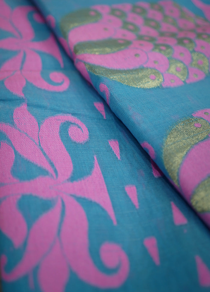 Blue Tant Jamdani Saree Without Blouse Piece