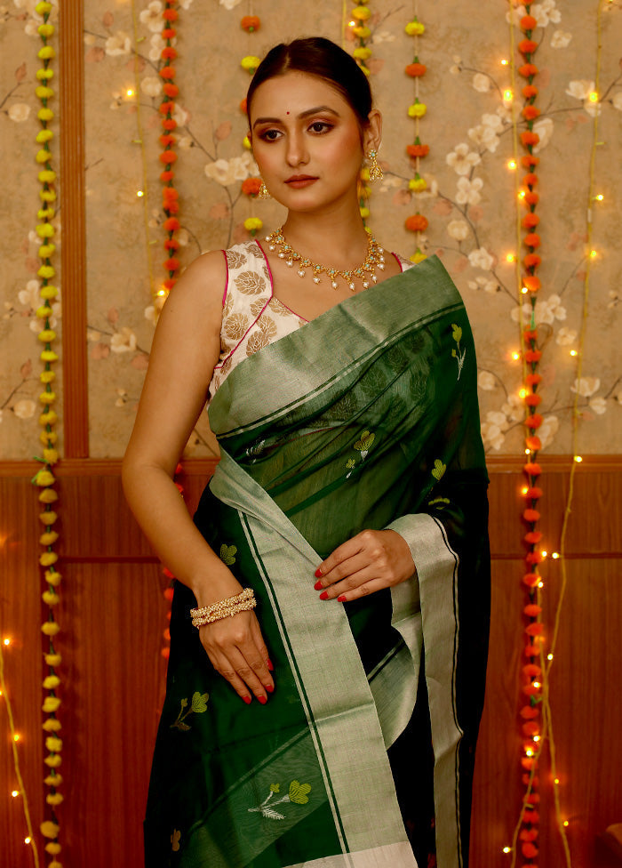 Green Chanderi Cotton Silk Saree | Green Chanderi Saree | Green Silk Cotton Saree | Festive Saree | Chanderi Cotton Saree | outlets Marriage Saree