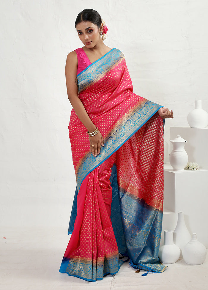 Pink Dupion Silk Saree With Blouse Piece