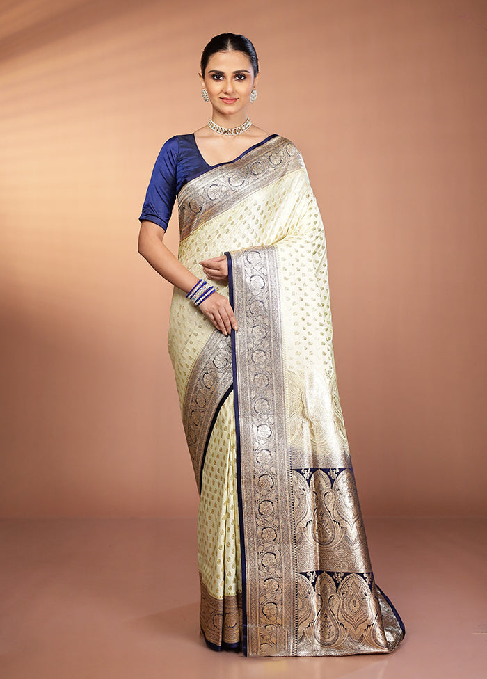 Cream Banarasi Silk Saree With Blouse Piece