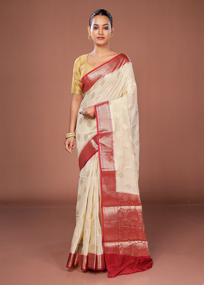 Cream Kora Silk Saree With Blouse Piece