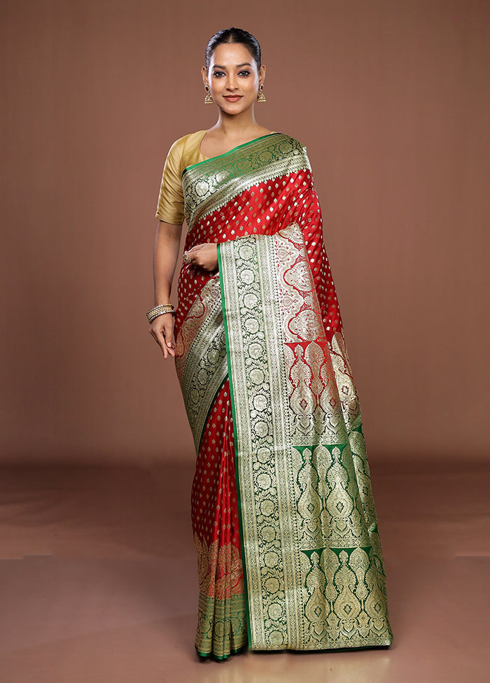 Red Banarasi Silk Saree With Blouse Piece