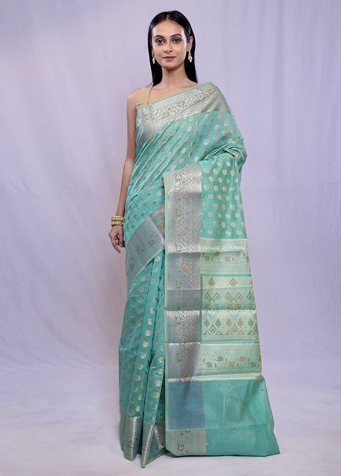 Green Kora Silk Saree With Blouse Piece