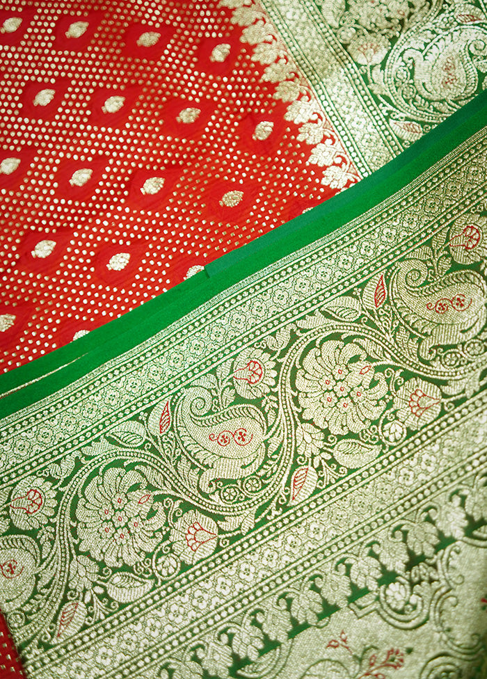 Red Tanchoi Banarasi Silk Saree With Blouse Piece