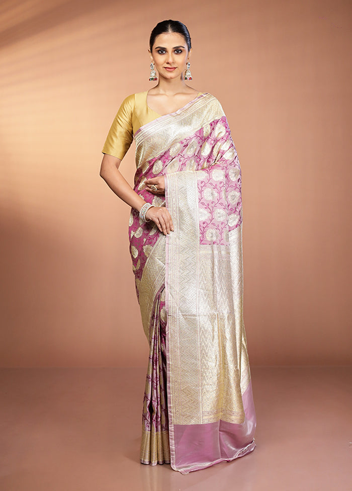 Pink Handloom Tanchoi Pure Silk Saree With Blouse Piece