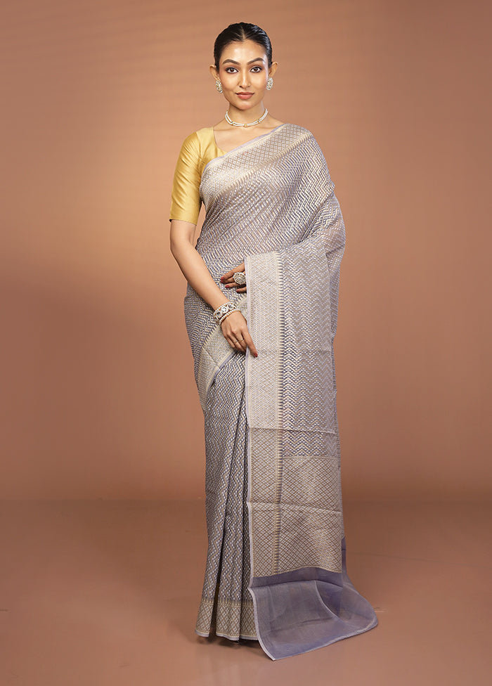 Blue Kora Silk Saree With Blouse Piece