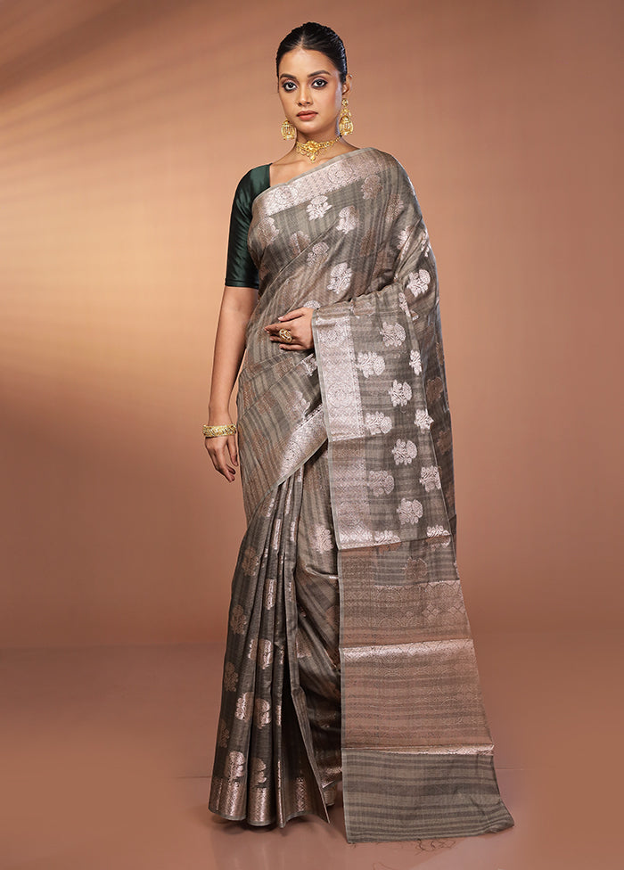 Black Kora Silk Saree With Blouse Piece