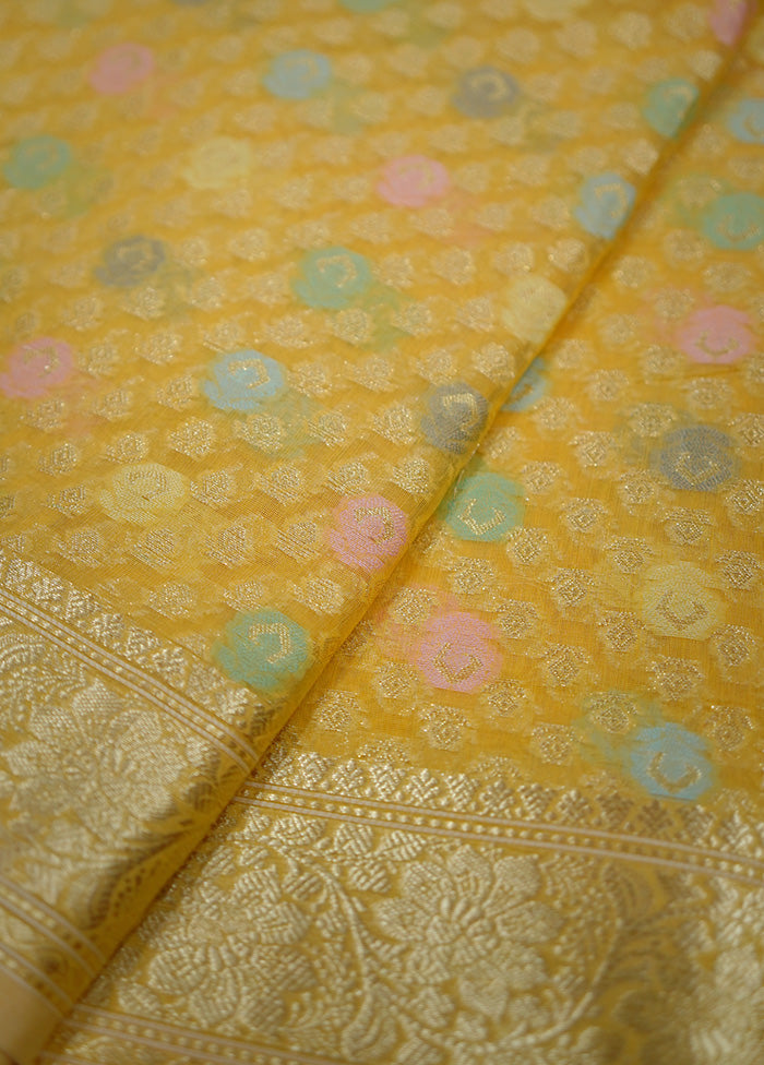 Yellow Organza Saree With Blouse Piece