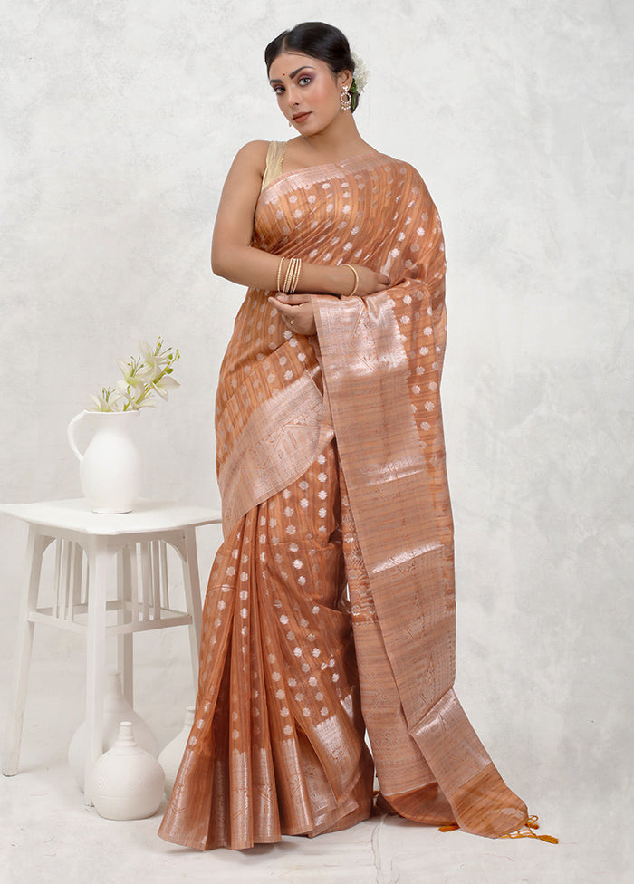 Orange Kora Silk Saree With Blouse Piece