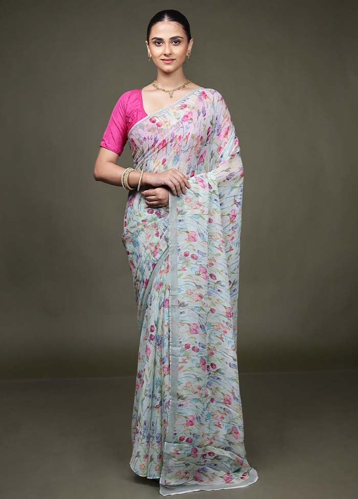 Multicolor Handloom Chiffon Pure Silk Saree With Blouse Piece