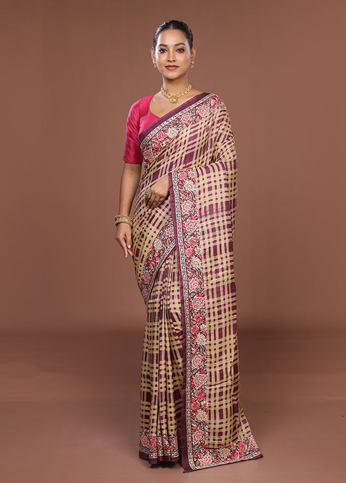 Purple Handloom Tussar Pure Silk Saree With Blouse Piece