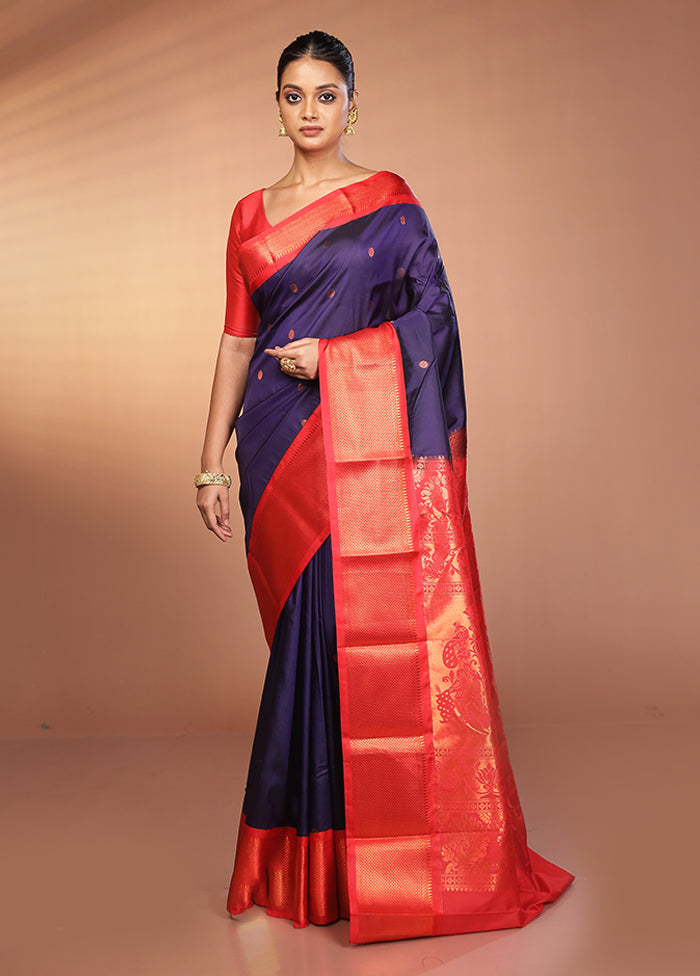 Blue Kanjivaram Silk Saree With Blouse Piece