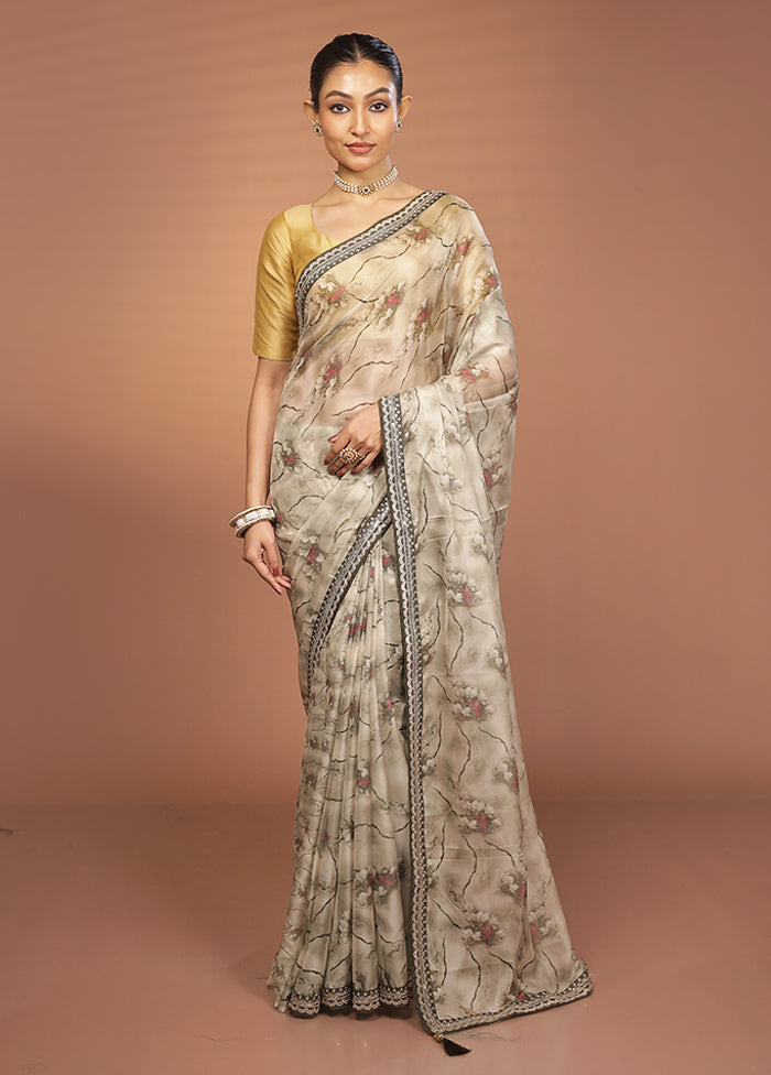 Cream Dupion Silk Saree With Blouse Piece