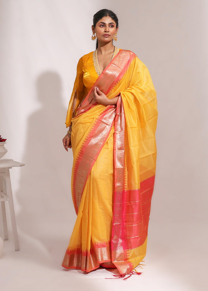 Yellow Cotton Saree With Blouse Piece