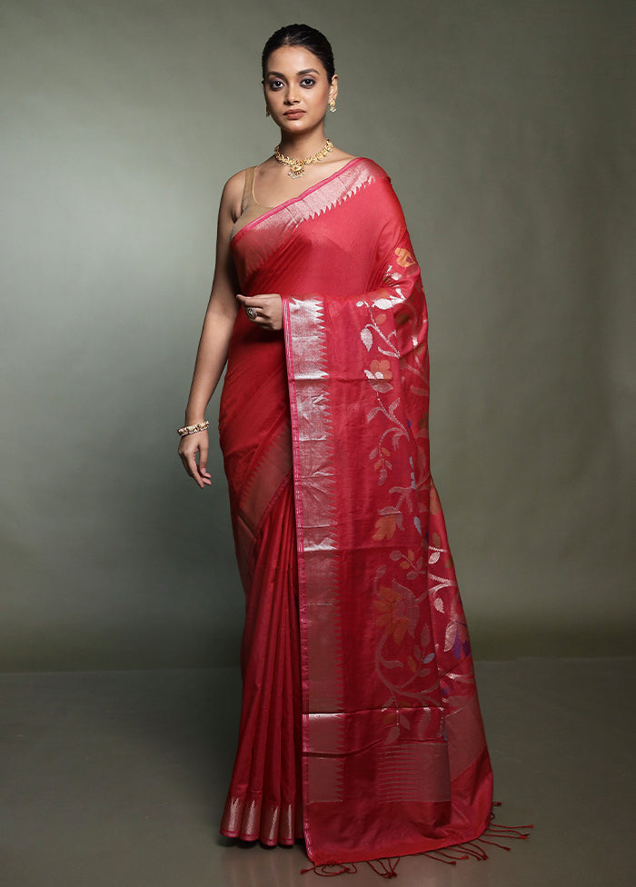 Red Cotton Saree With Blouse Piece