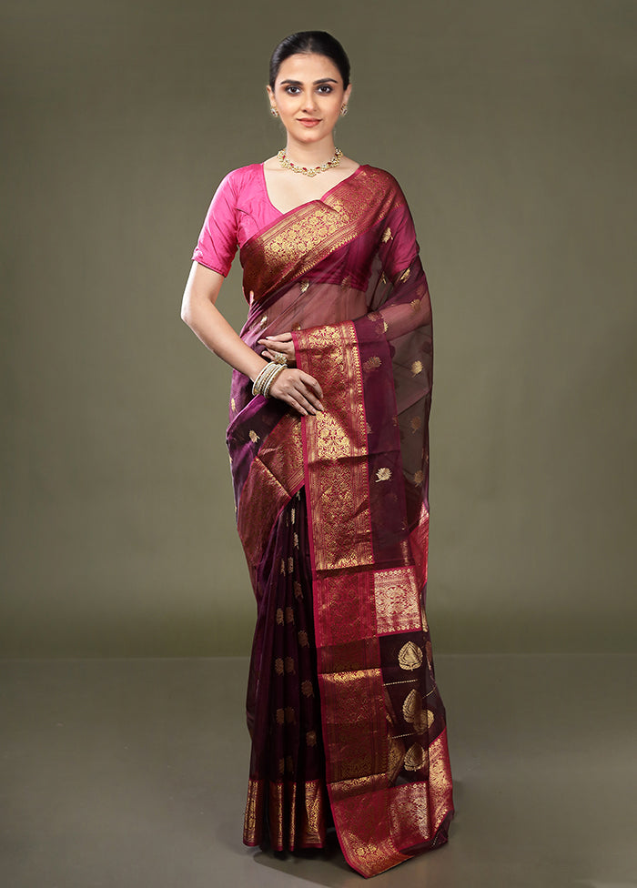 Purple Handloom Chanderi Pure Cotton Saree With Blouse Piece