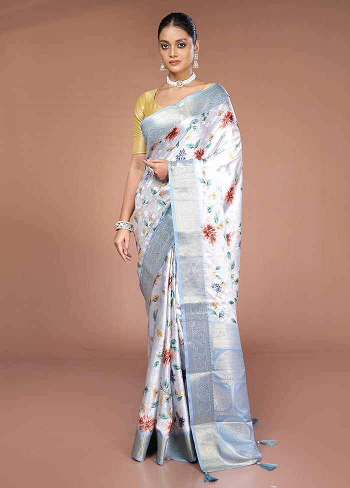 Grey Dupion Silk Saree With Blouse Piece