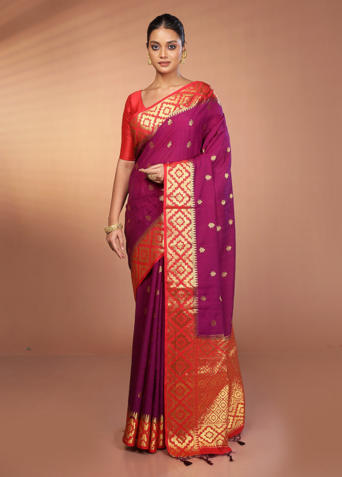 Purple Dupion Silk Saree With Blouse Piece