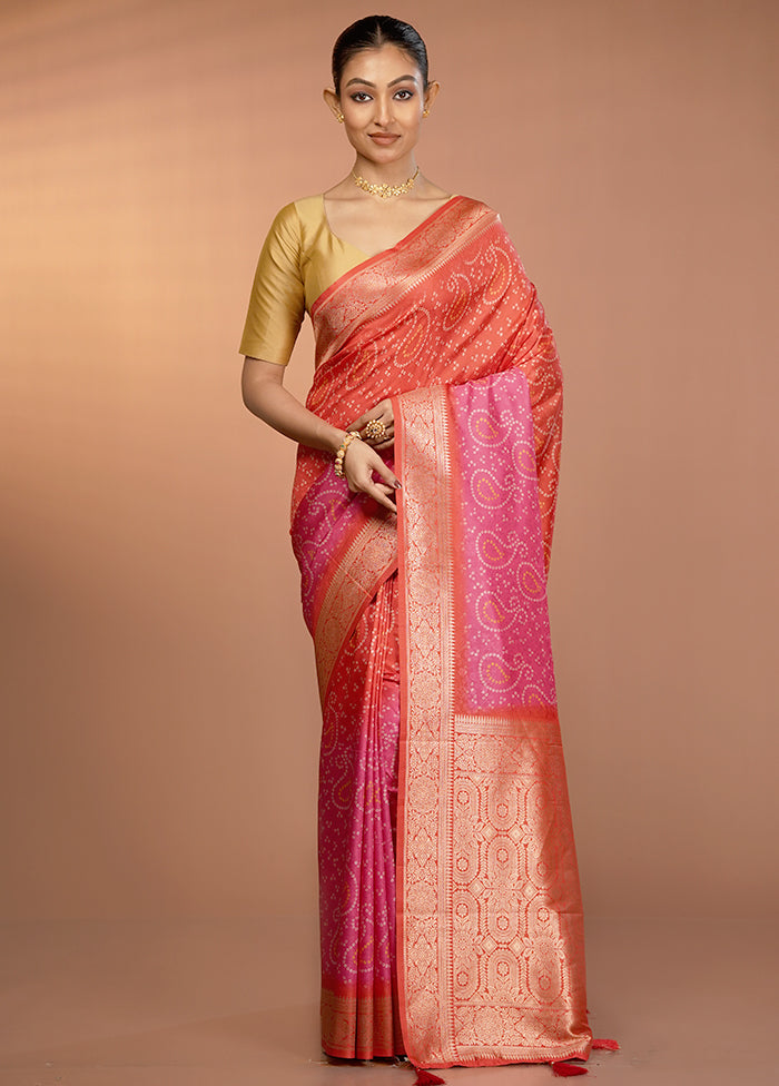 Pink Dupion Silk Saree With Blouse Piece