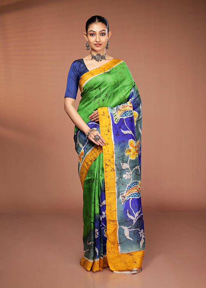 Multicolor Printed Pure Silk Saree Without Blouse Piece