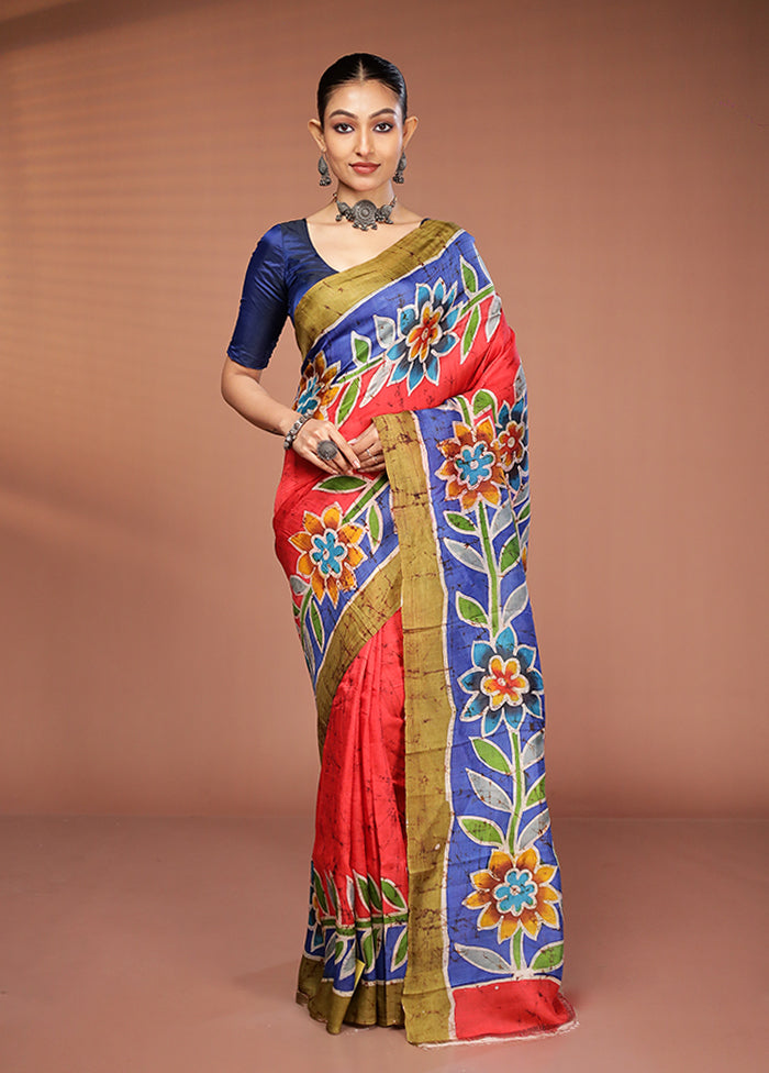 Multicolor Printed Pure Silk Saree Without Blouse Piece