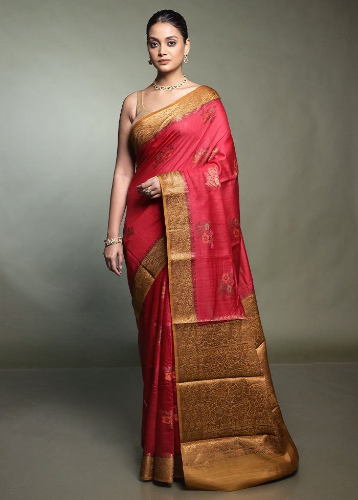 Red Handloom Dupion Pure Silk Saree With Blouse Piece
