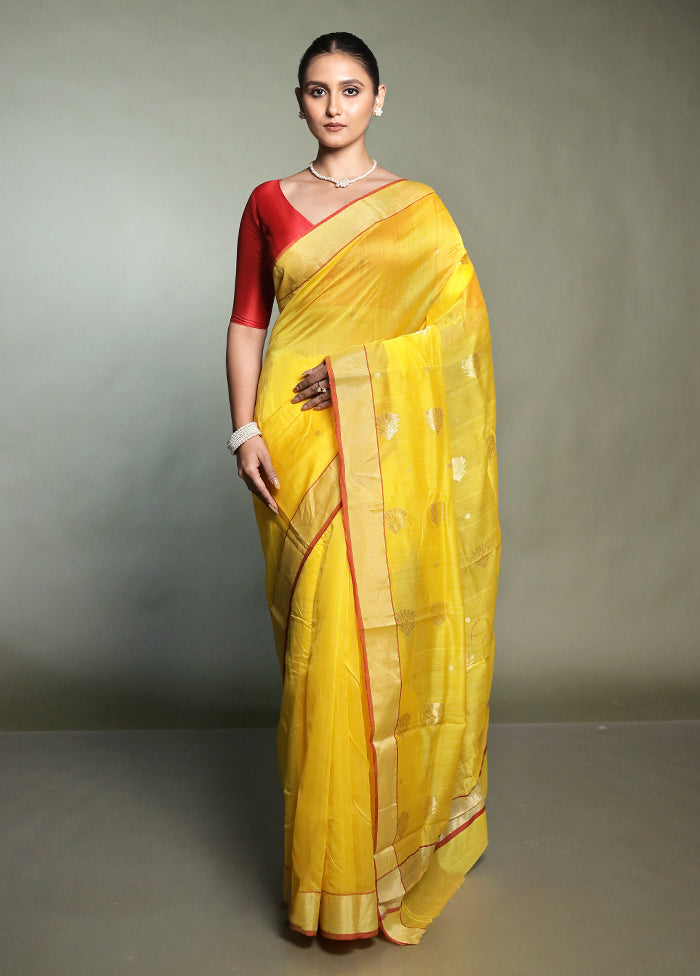 Yellow Chanderi Cotton Saree With Blouse Piece