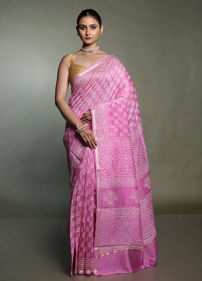 Pink Chanderi Cotton Saree With Blouse Piece
