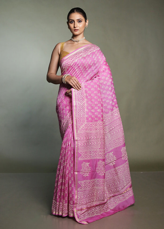 Pink Chanderi Cotton Saree With Blouse Piece
