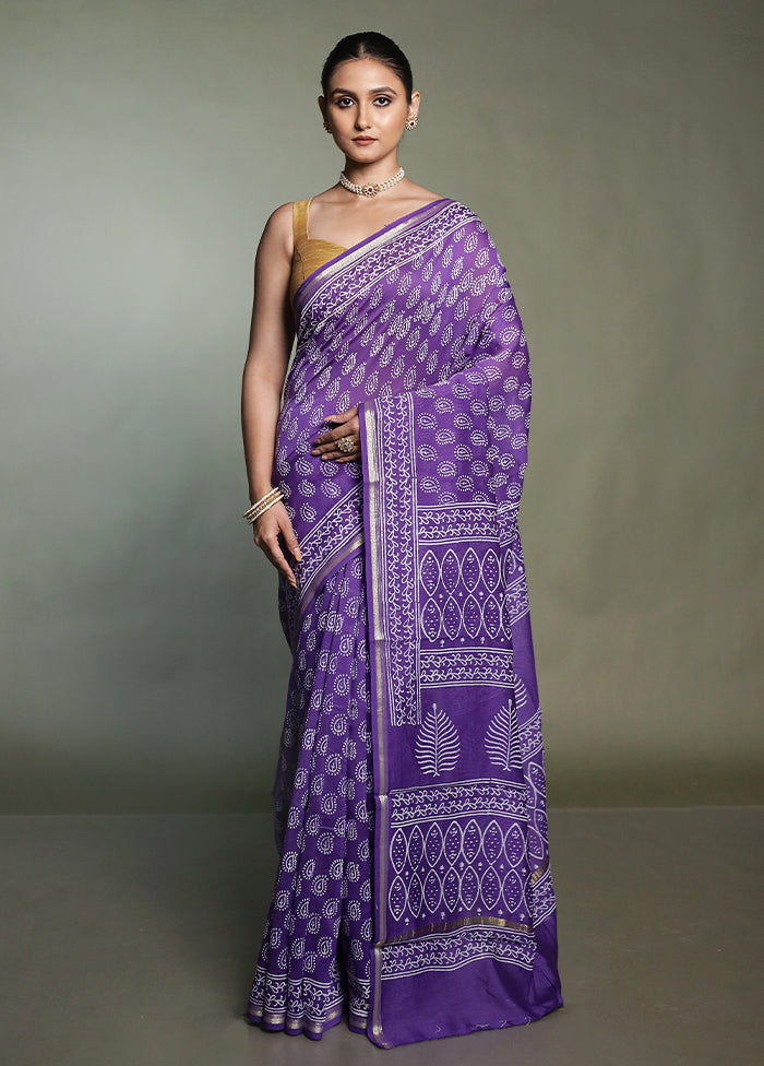 Purple Chanderi Cotton Saree With Blouse Piece