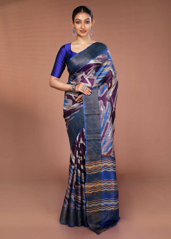 Purple Tussar Silk Saree With Blouse Piece