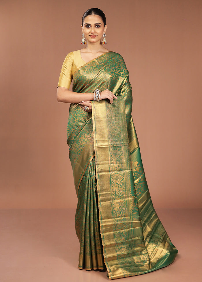 Green Kanjivaram Silk Saree With Blouse Piece