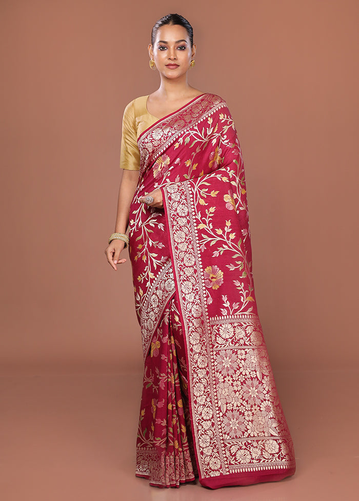 Red Tussar Pure Silk Saree With Blouse Piece