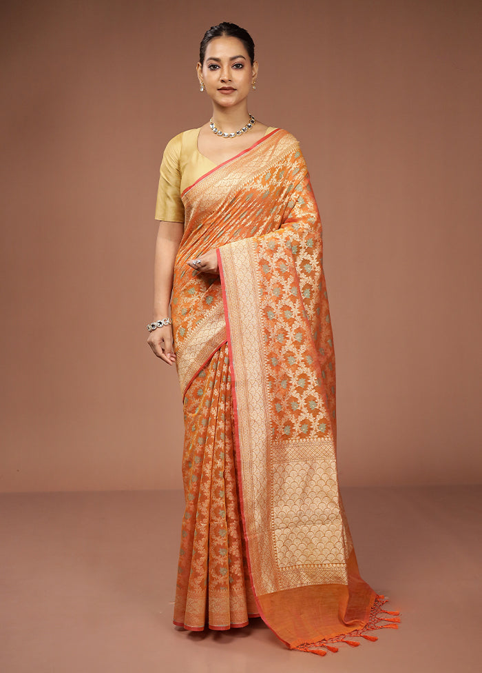 Yellow Kora Silk Saree With Blouse Piece