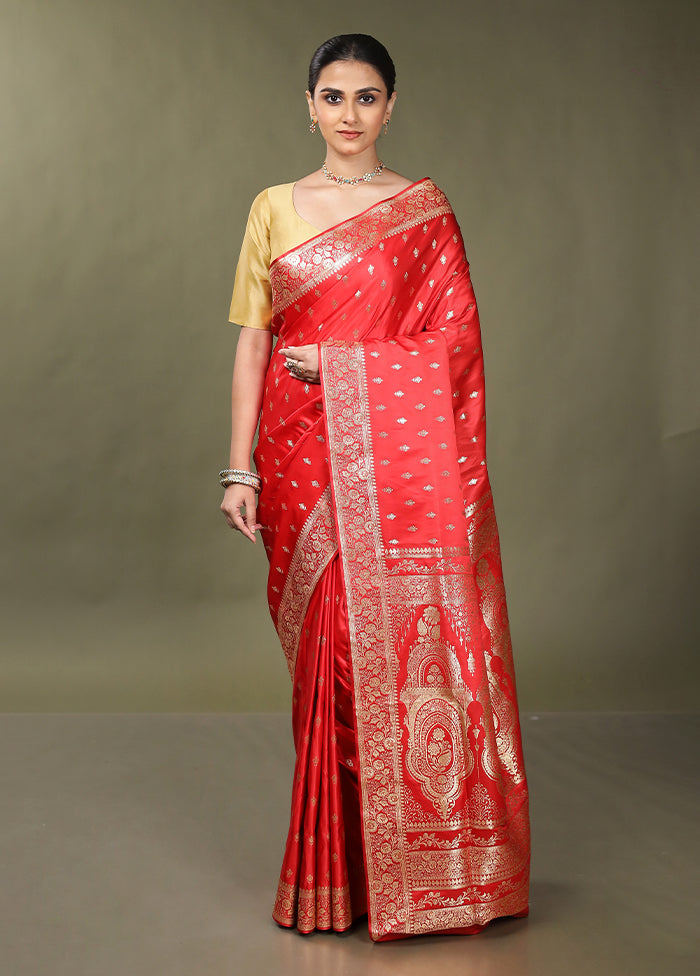 Red Banarasi Silk Saree With Blouse Piece