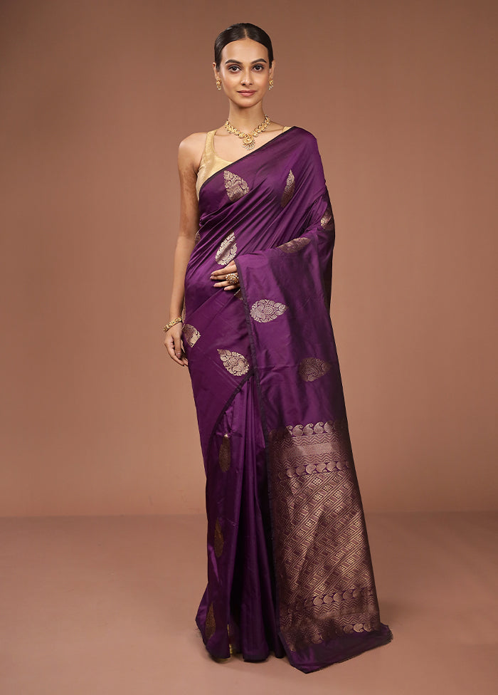 Purple Kanjivaram Silk Saree With Blouse Piece