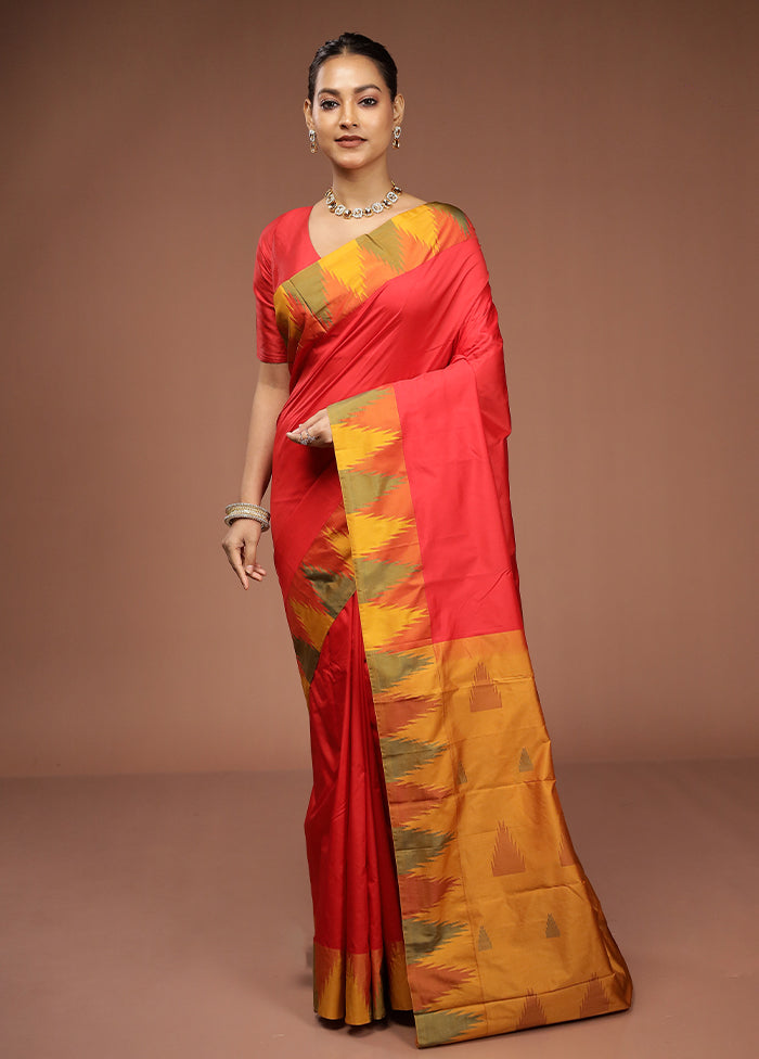 Red Kanjivaram Silk Saree With Blouse Piece