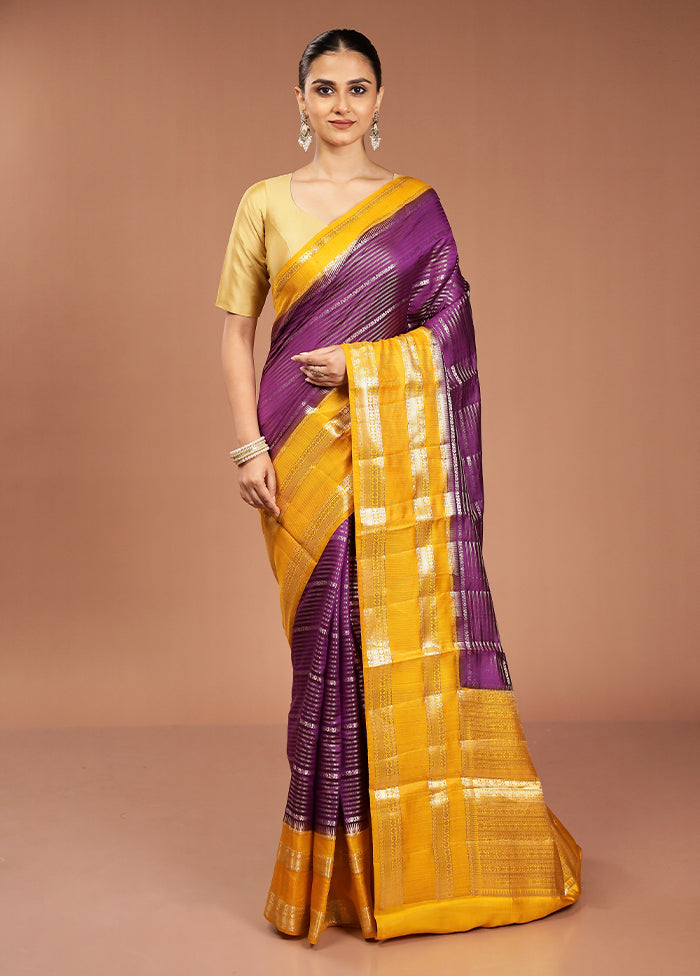 Purple Handloom Dupion Pure Silk Saree With Blouse Piece