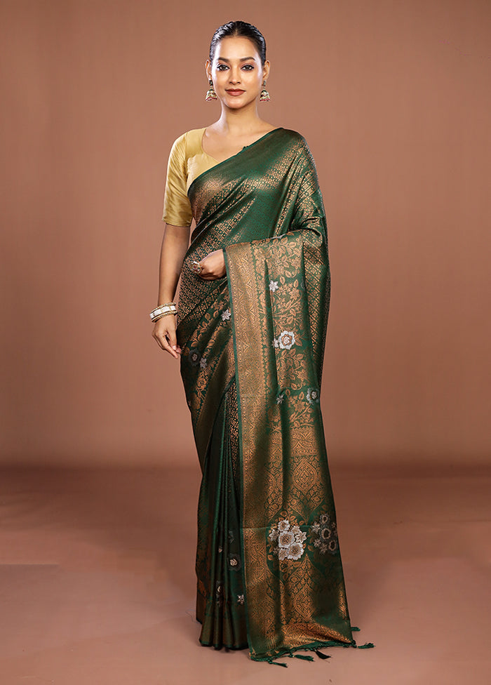 Green Dupion Silk Saree With Blouse Piece