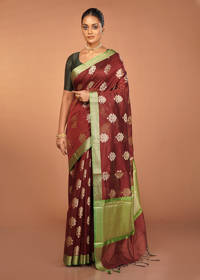 Maroon Cotton Saree With Blouse Piece