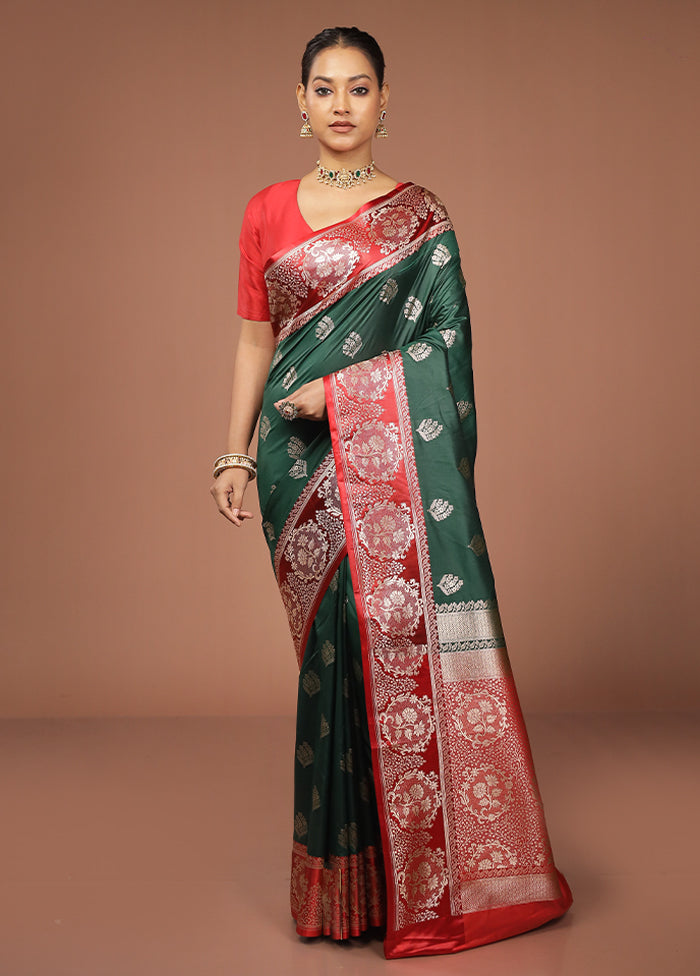 Green Katan Silk Saree With Blouse Piece