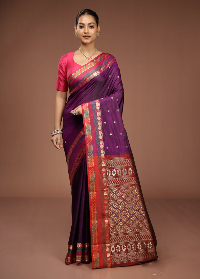 Purple Kanjivaram Silk Saree With Blouse Piece
