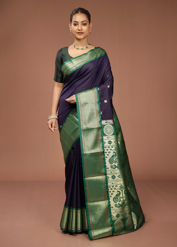 Blue Kanjivaram Silk Saree With Blouse Piece